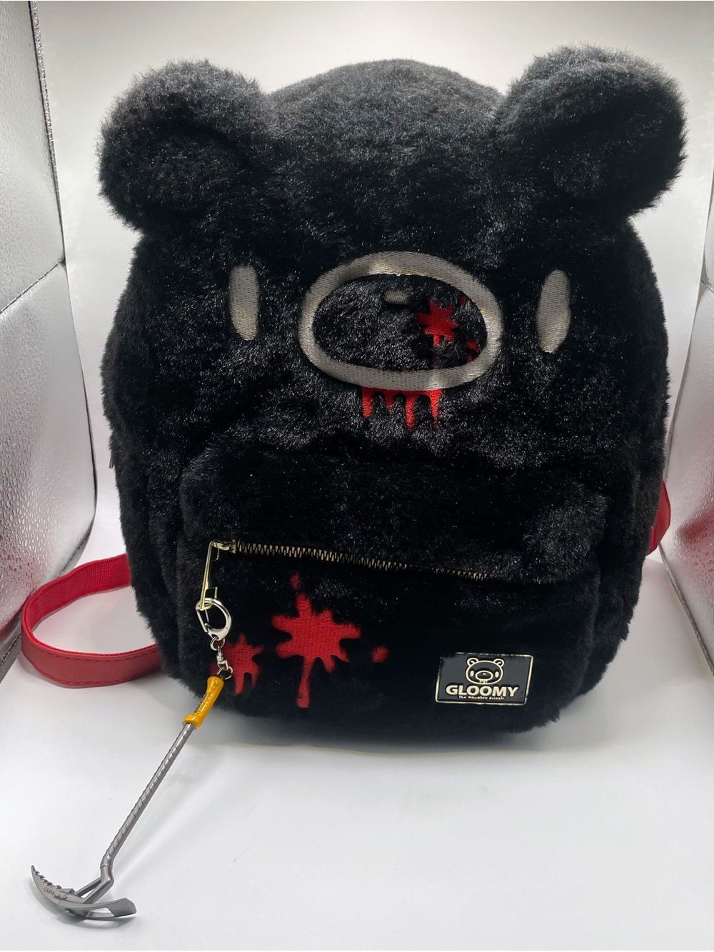 Bioworld Black Plush Gloomy Bear Backpack with Red Accents